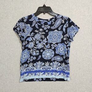 Loft Blue Floral Paisley Shirt Size XS Womens Casual Short Sleeve Tee
